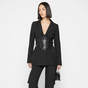 Blazer with Leather Corset - Black